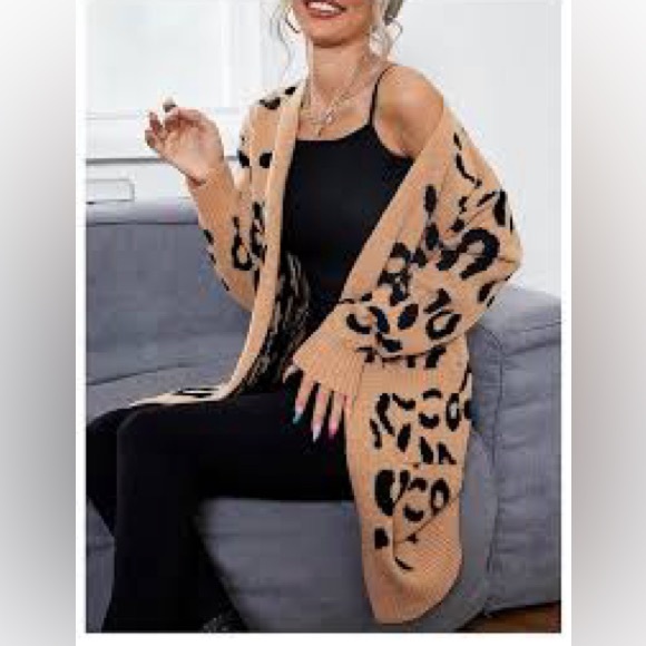 SHEIN Animal Print Open Front Long Cardigan Cheetah Leopard L - Picture 1 of 8